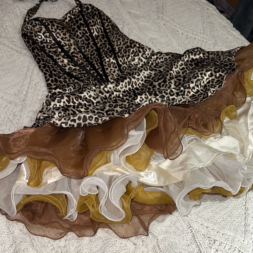 Leopard Print Halter corset Dress with Ruffled tutu Skirt (Padded bra) - Picture 4 of 15
